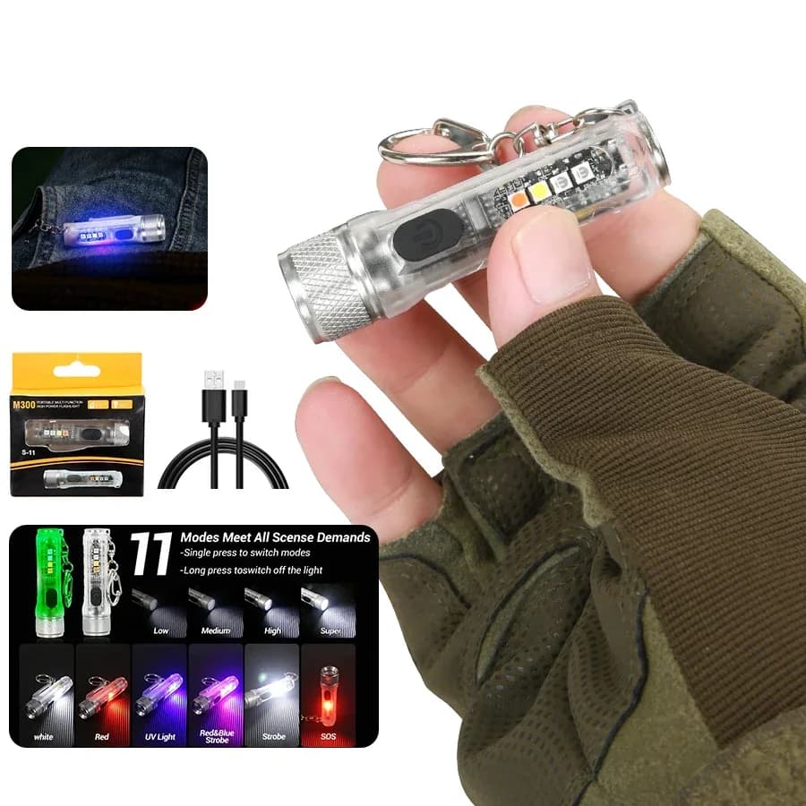 كشاف صغير قابل لإعادة الشحن مع سلسلة مفاتيح، كشاف LED محمول مع شحن USB مغناطيسي، كشاف قوي للتخييم - 6