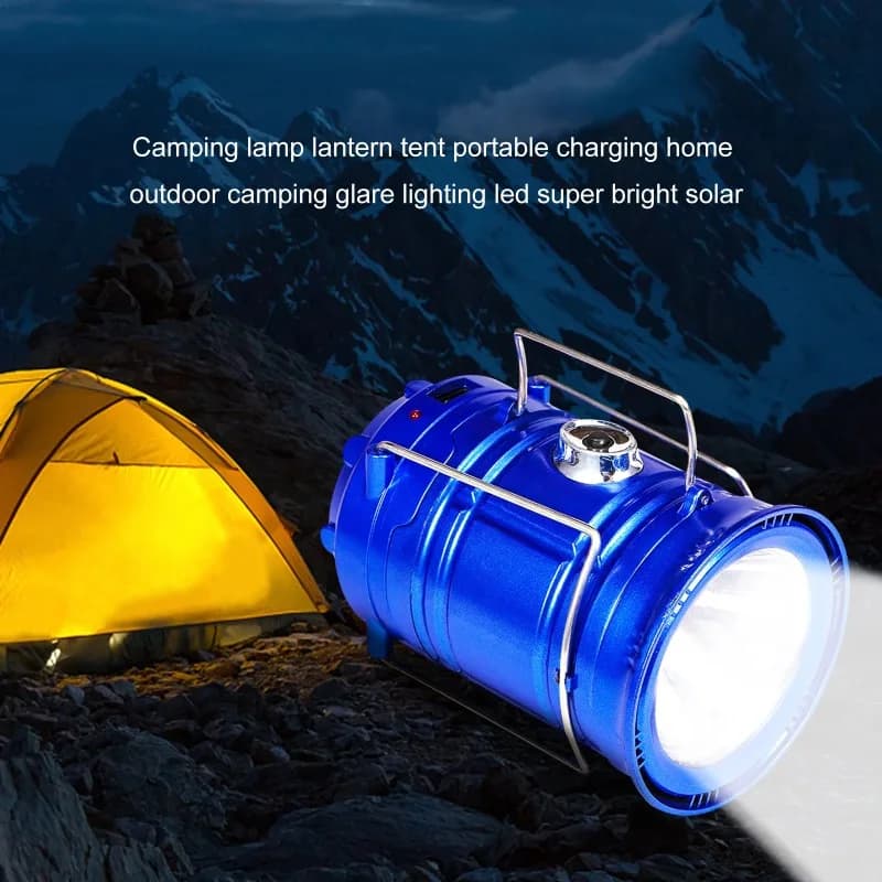 فانوس تخييم LED قوي يعمل بالطاقة الشمسية مصباح خيمة تخييم خارجي قابل للشحن عبر USB إضاءة طوارئ محمولة قابلة للتمديد والتعليق - 4