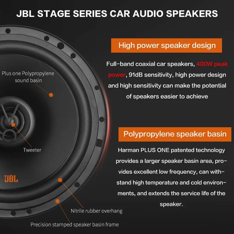 JBL car audio speaker 6.5-inch 400W coaxial speaker, car subwoofer, full-range treble and midrange stereo speaker - 2