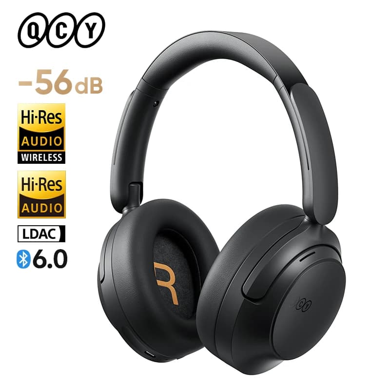 سماعة رأس QCY H3S فوق الأذن بعزل ضوضاء متكيف -56dB وصوت محيطي LDAC عالي الدقة، لاسلكية، بلوتوث 6.0، مشغل مزدوج، بطارية حتى 102 ساعة