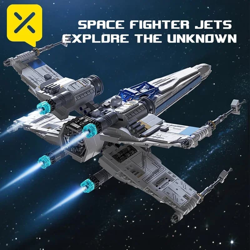 مجموعة مكعبات بناء TOYLINX مقاتلة الفضاء X-Wing مع إضاءة LED ولعبة مركبة فضائية ميكانيكية مع طيار - هدايا - 3