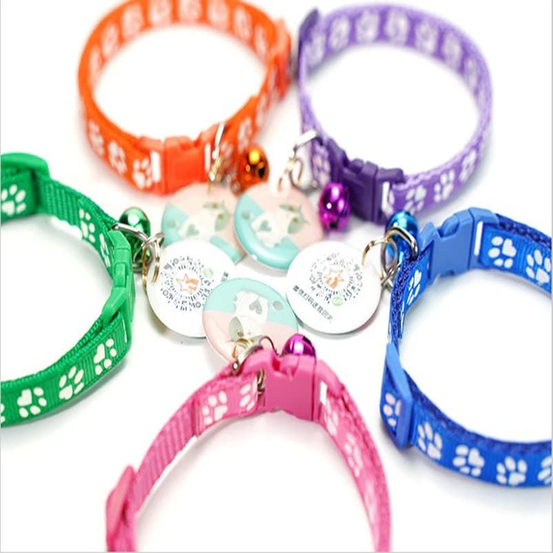 Hot pet cat bell collar dog print cat collar multi-color optional necklace ring cat rope collar pet supplies - 5