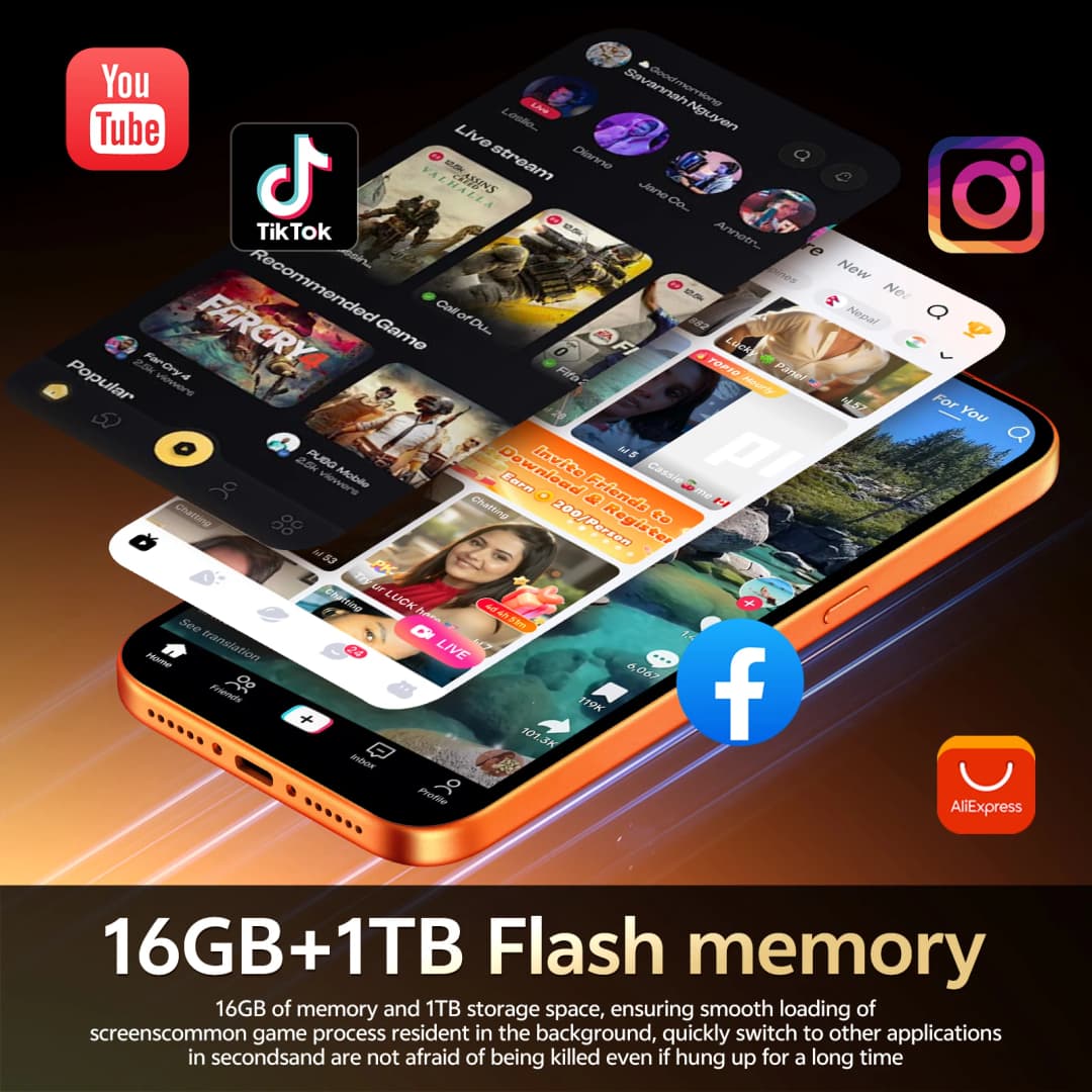 هاتف SURGAZE الجديد عالي الأداء i17 Pro Max بسعة 5000 مللي أمبير، 16 جيجابايت + 1 تيرابايت، شاشة 6.8 بوصة، يدعم 4G و5G، بشريحتين، إصدار عالمي - 3