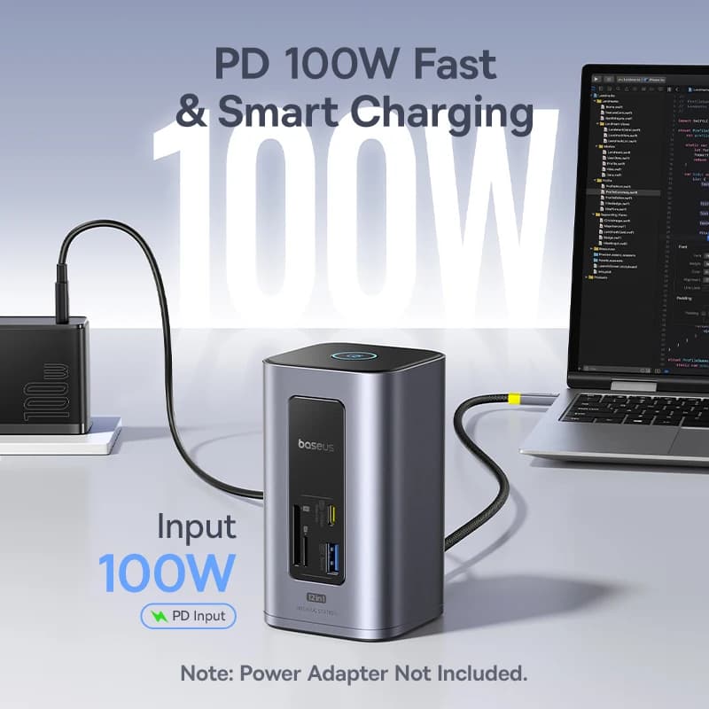 محول Baseus 12 في 1 USB C HUB إلى HDMI 4K@60Hz شاشة مزدوجة محول USB 3.2 مع RJ45 SD TF PD محطة إرساء 100W لجهاز Window Mac Hub - 5