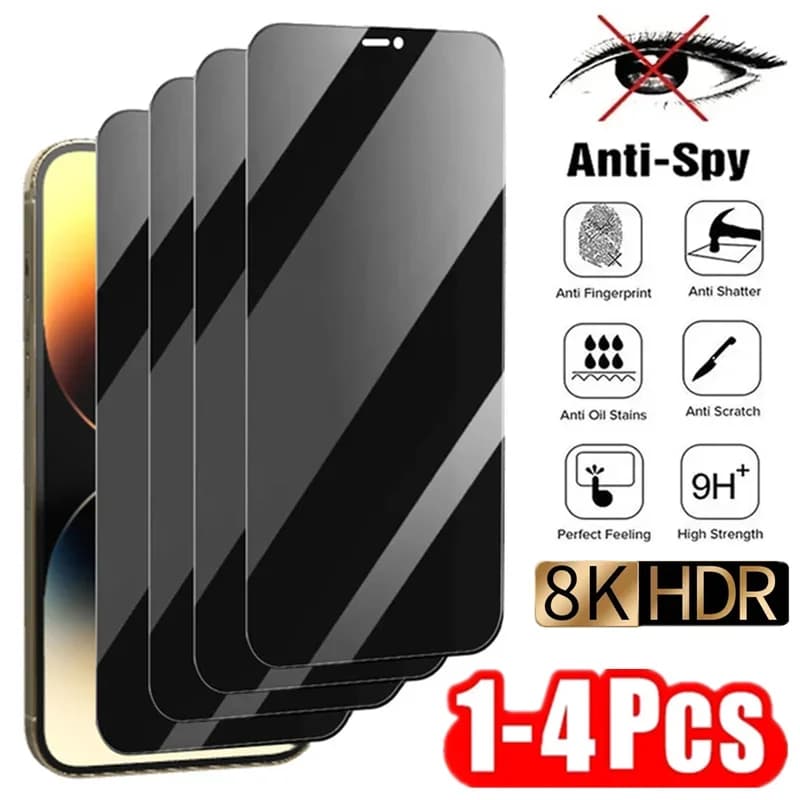 1-4 قطع واقي شاشة خصوصية لـ iPhone 14 13 11 12 Pro Max Mini 8 Plus زجاج حماية مضاد للتجسس لـ iPhone 15 16 17 XS MAX