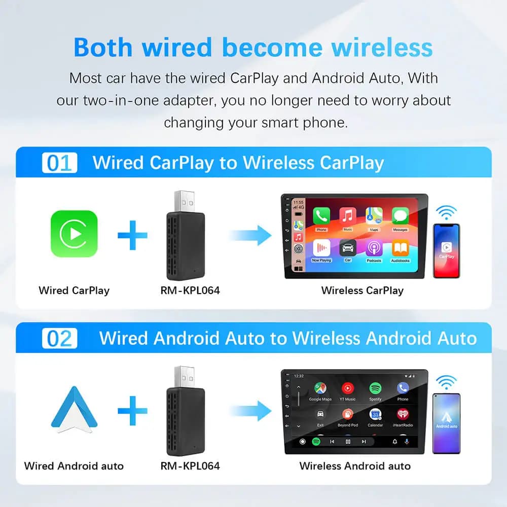 محول 2 في 1 أندرويد أوتو كار بلاي لاسلكي، محول ذكي صغير، بلوتوث، واي فاي، USB، متوافق مع سيارات OEM، توصيل وتشغيل - 3