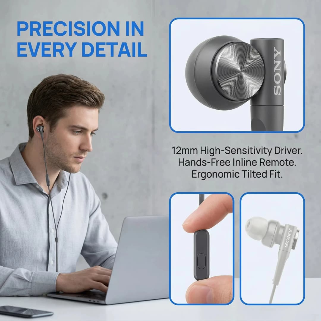 SONY MDR-XB55AP Wired In-Ear earphone Headphones Extra Bass HiFi Stereo Earphones With Mic Inline Control For Sports - 2