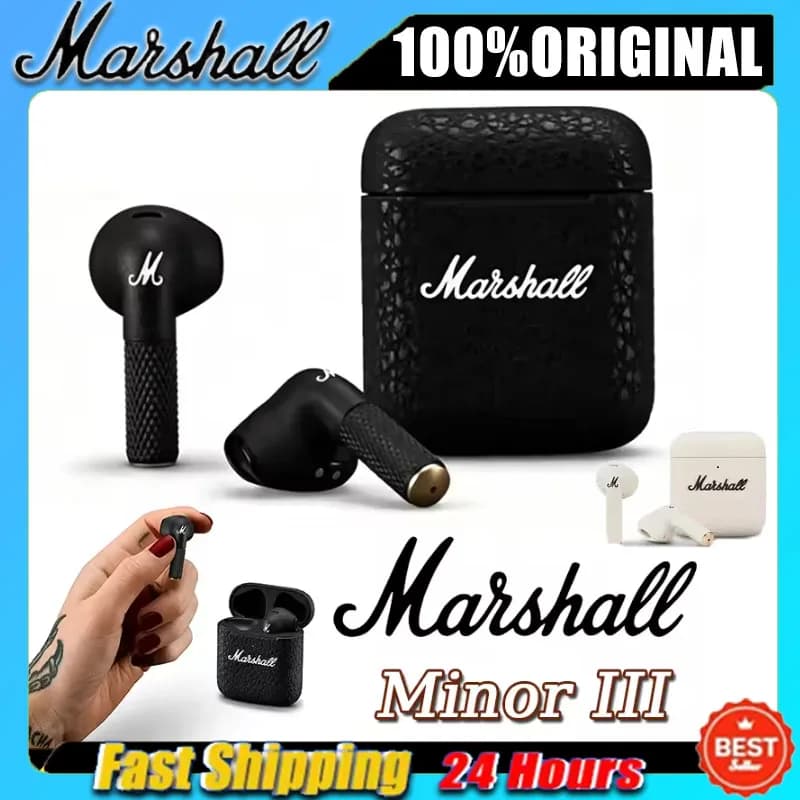 Marshall MINOR III True Wireless Bluetooth Earphones Long Range Outdoor Festival Gift TWS Earphones Black Active Noise Reduction