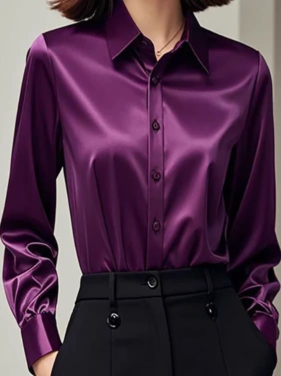 Elegant Satin Long Sleeve Women's Shirt for Job Interview Commute Professional Formal Top Base Layer  Collar Businesswear - 4