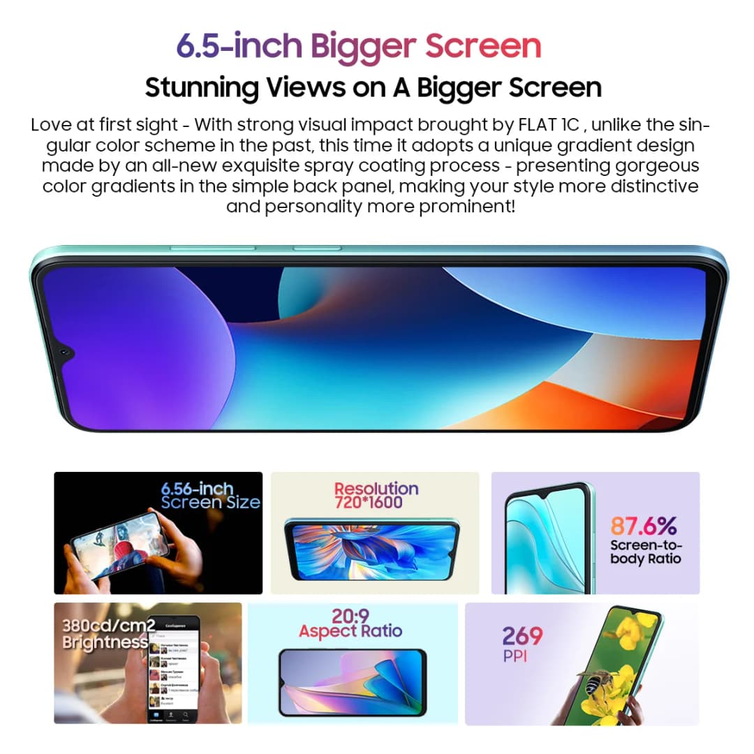 هاتف بلاك فيو OSCAL FLAT 1C بنظام أندرويد 13، 2GB 32GB هاتف ذكي رخيص 6.65 بوصة، بطارية 4700mAh، 4G - 3