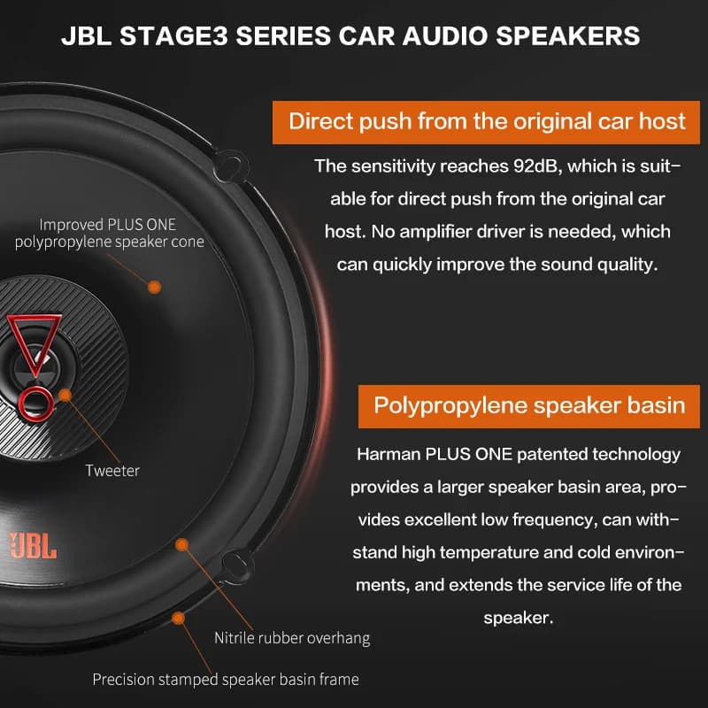 سماعة سيارة JBL مقاس 6.5 بوصة STAGE3 627F عالية الدقة محورية مضخم صوت تويتر مدى متوسط ستيريو - 2