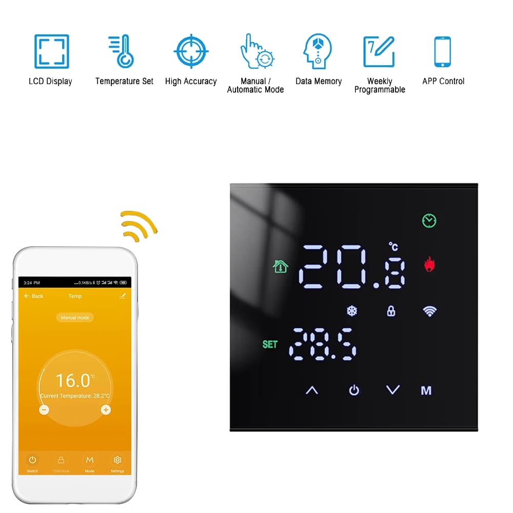 جهاز تحكم عن بعد في درجة الحرارة الذكي M3H Tuya ترموستات WiFi بشاشة LCD تعمل باللمس 3A 16A لسخان المياه/الأرضيات الكهربائية/الغاز - 4
