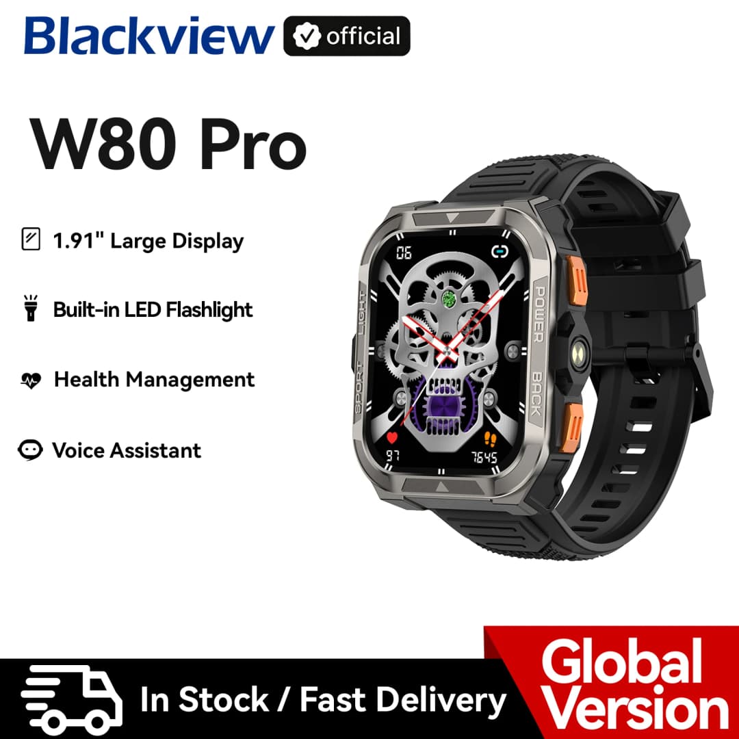 【عرض عالمي أول】ساعة بلاك فيو W80 PRO الذكية المتينة للاستخدام الخارجي، مزودة بنظام GPS، شاشة 1.91 بوصة، بطارية 900 مللي أمبير مع كشاف