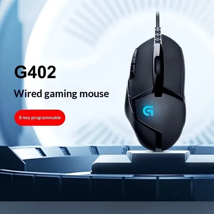 فأرة Logitech G402 Hyperion Fury سلكية للألعاب، بدقة 4000 DPI، خفيفة الوزن، مع 8 أزرار قابلة للبرمجة، بصرية، مناسبة للرياضات الإلكترونية