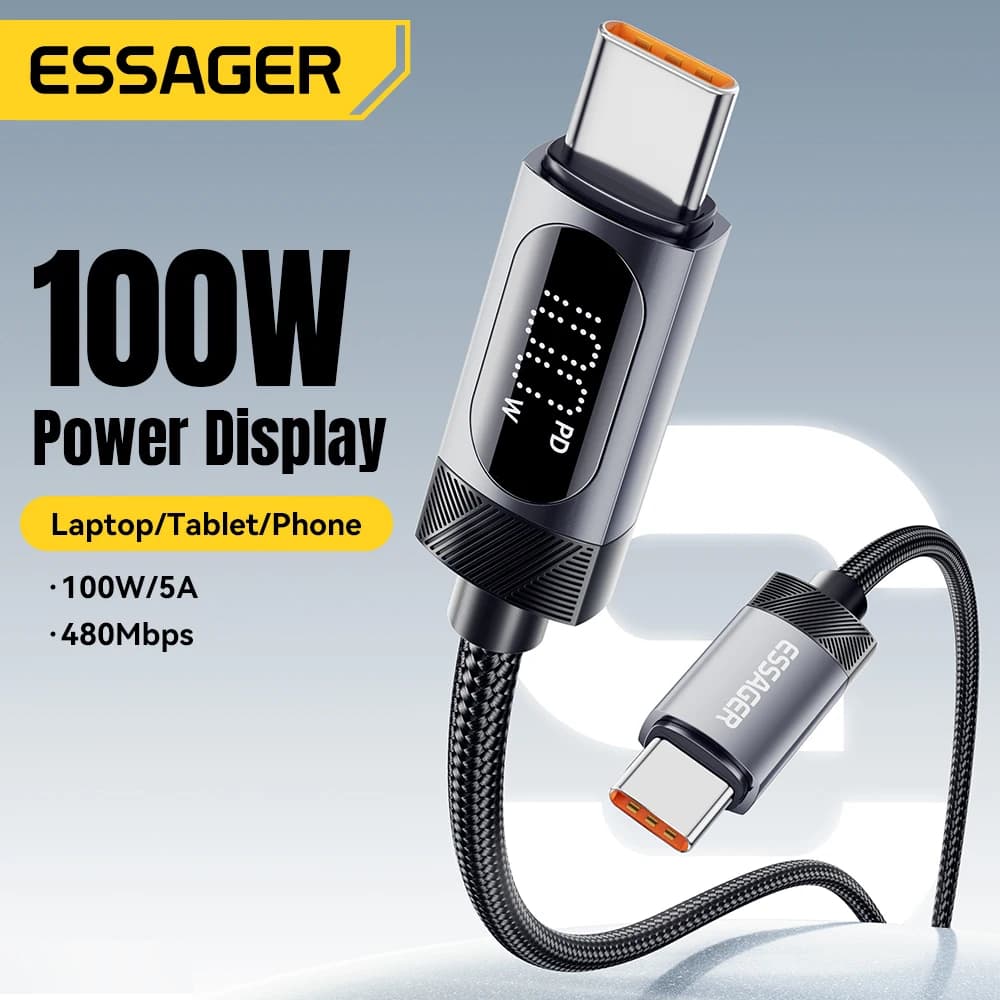 كابل إيساجر بشاشة رقمية USB C لهواتف آيفون 17 و16 و15 وشاومي وهواوي بشحن سريع 100 واط PD لماك بوك وآيباد من نوع C إلى C - 2