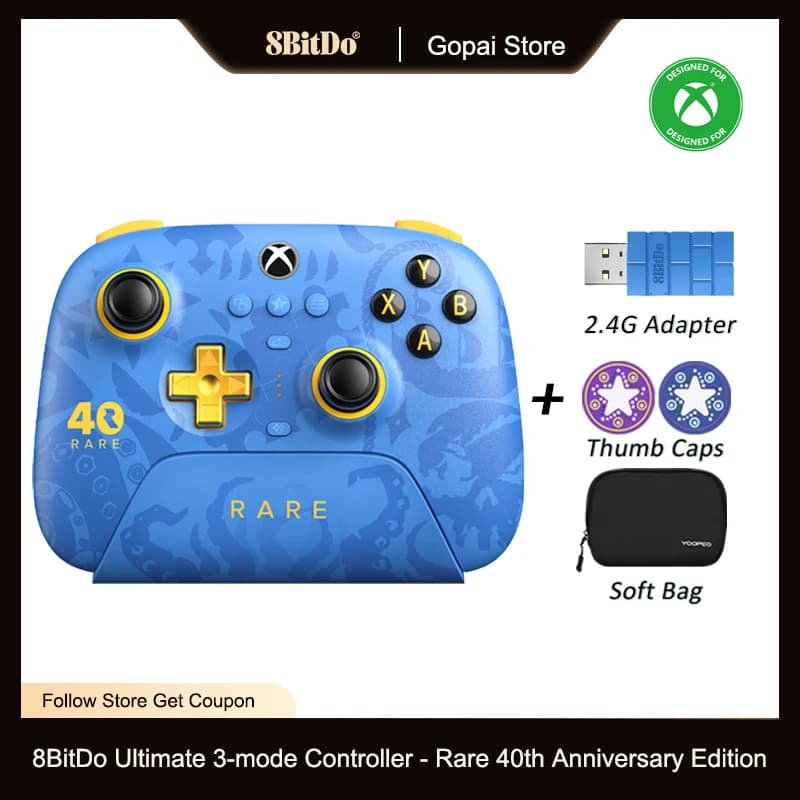 8BitDo وحدة تحكم Ultimate-3-Mode - إصدار الذكرى الأربعين النادر لXbox Series X|S & Xbox One، Apple، كمبيوتر Windows & أندرويد