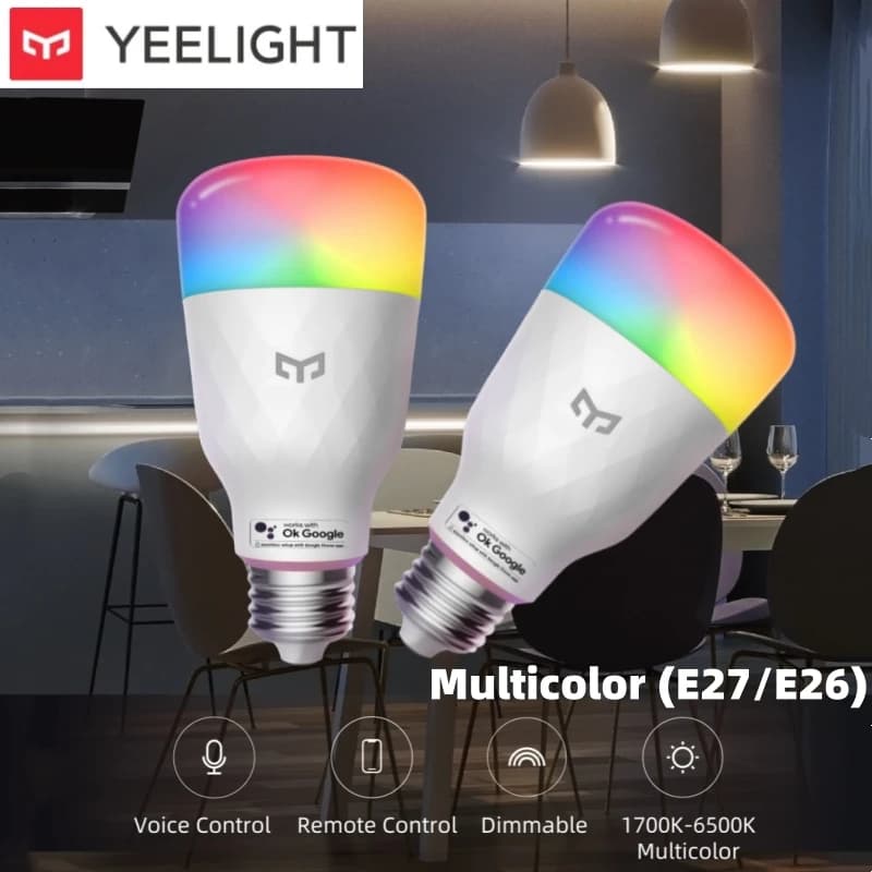 مصباح ليد ذكي YEELIGHT ملون M2 اتصال بلوتوث E26/E27 قابل للتعتيم 1700K-6500K تحكم صوتي متوافق مع جوجل هوم