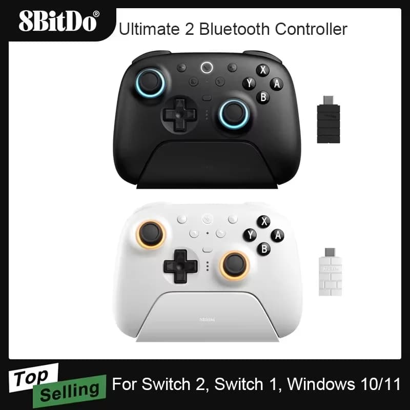 وحدة تحكم بلوتوث 8BitDo Ultimate 2 جيم باد لاسلكي لنينتندو سويتش، سويتش 2، ويندوز 10/11 مع ملحق عصا تحكم TMR