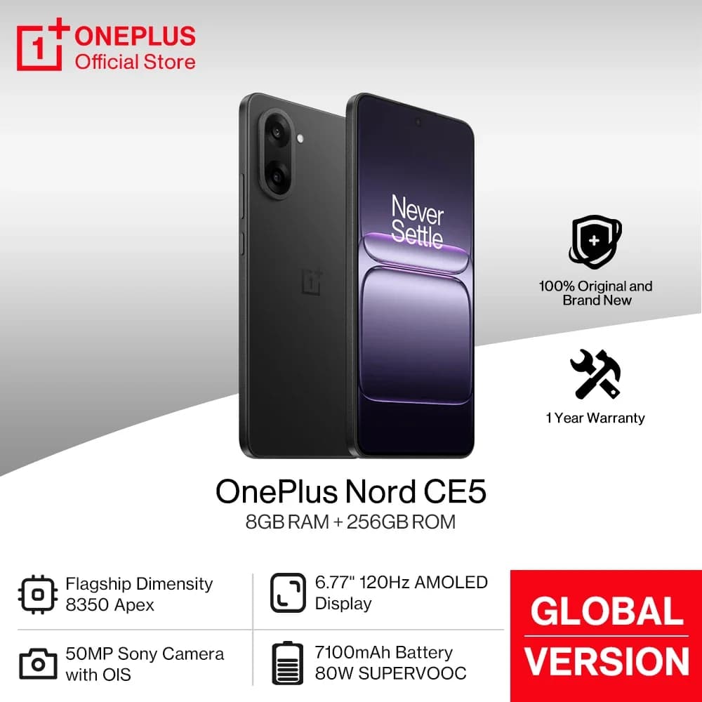 العرض الأول عالميًا: هاتف ذكي OnePlus Nord CE 5 إصدار عالمي ببطارية 7100 مللي أمبير وساعة MediaTek Dimensity 8350 Apex وكاميرا Sony LYT-600 بدقة 50 ميجابكسل