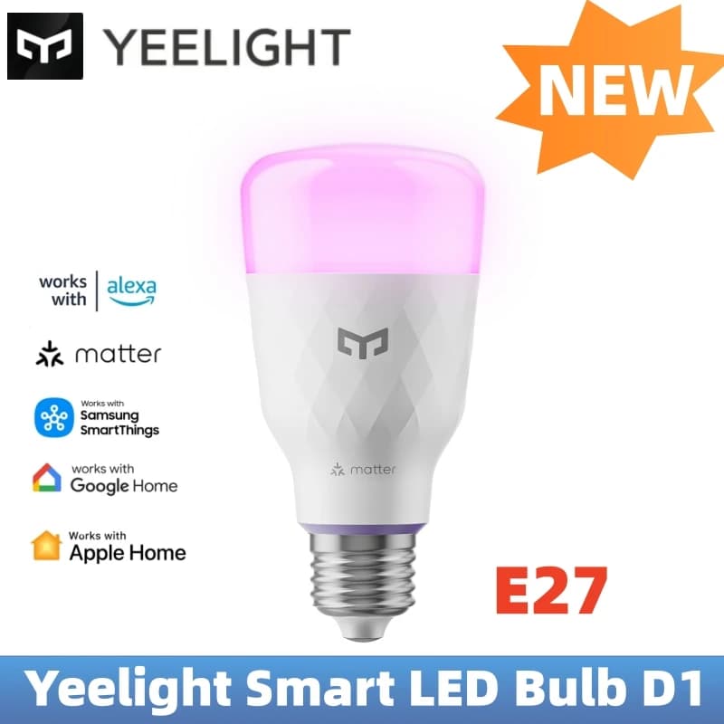 مصباح LED ذكي من YEELIGHT D1، RGB، E27، اتصال بلوتوث، قابل للتعتيم، 1300 لومن، تحكم صوتي ذكي، متوافق مع Apple Home وAlexa