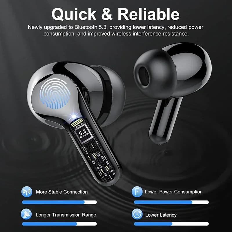 UYUXIO BT5.4 Wireless Earphone 48H LED Display EarBuds with HiFi Stereo IP7 Waterproof Headphones Noise Cancelling Ear Buds - 4