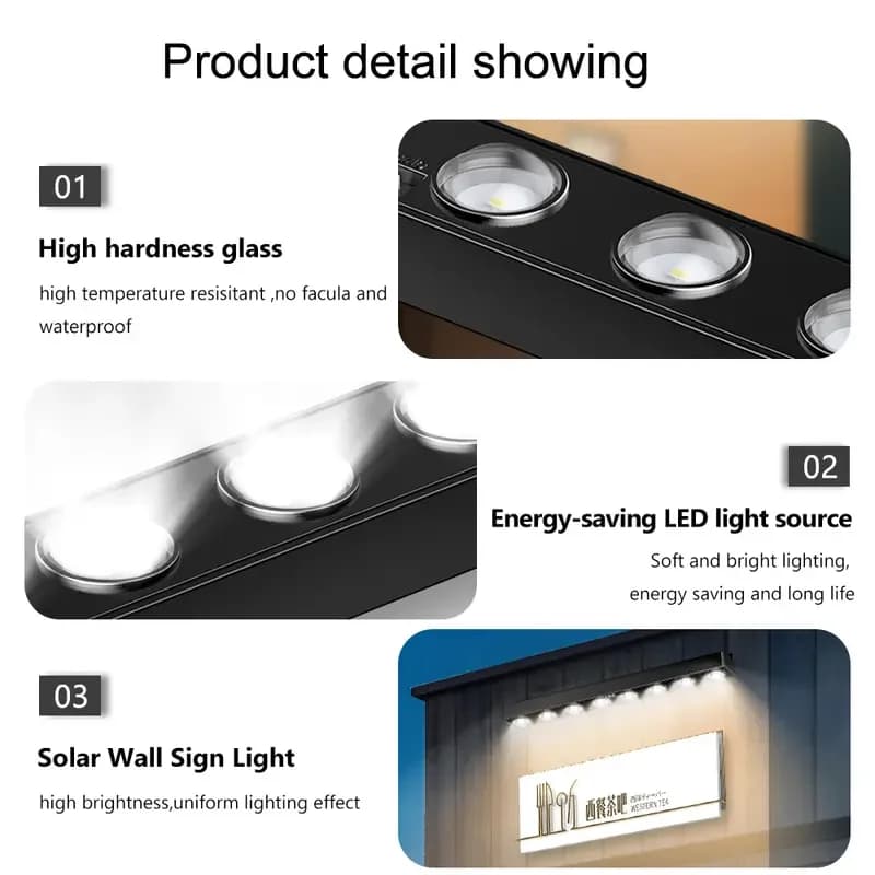 إضاءة جدارية شمسية LED مقاومة للماء للفناء والحديقة والسياج والشارع - إضاءة ديكورية تعمل بالطاقة الشمسية - 6