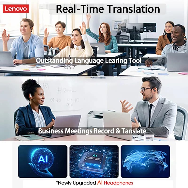 Lenovo LP75 Language Translation Earphones HD Call Noise Cancelling Headphones for Learning Travel Real Time Translator Earbuds - 3