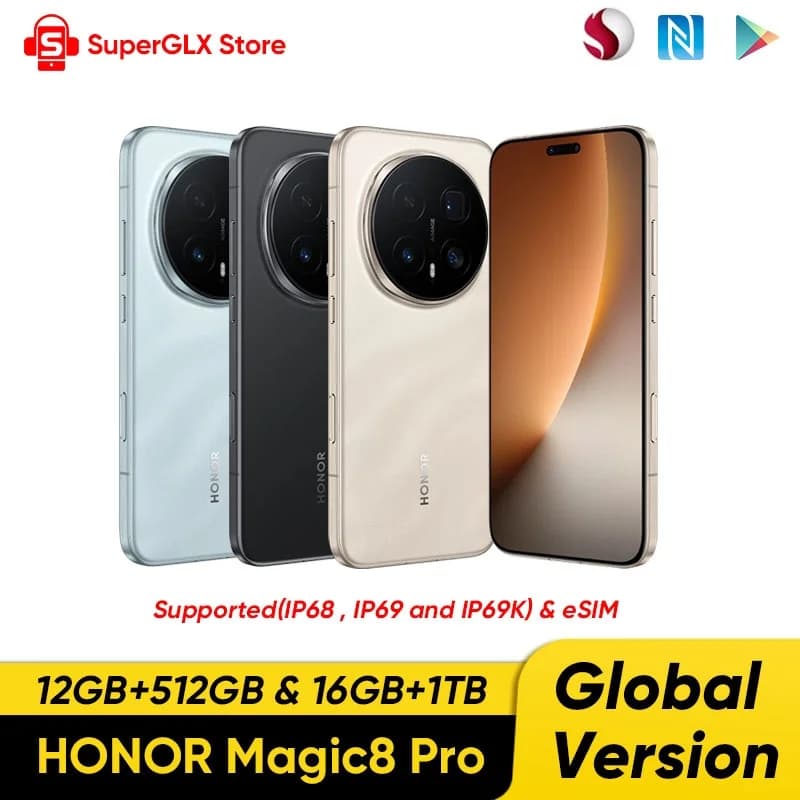 إصدار عالمي HONOR Magic8 Pro 5G هاتف ذكي معالج Snapdragon 8 Elite Gen 5 شاشة OLED 6.71 بوصة بطارية 7100 مللي أمبير 100 واط شحن فائق يدعم eSIM
