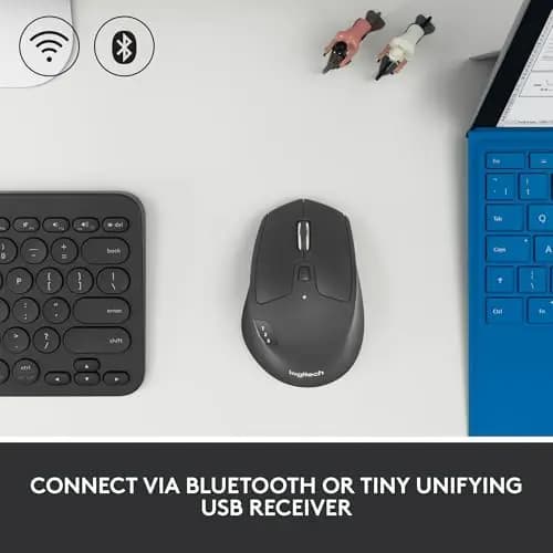 Logitech M720 Triathlon Multi-Device Wireless Mouse, Bluetooth, USB Unifying Receiver, 1000 DPI, 6 Programmable Buttons - 6