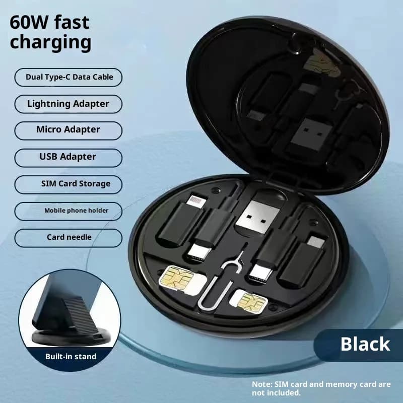 كابل بيانات شحن سريع متعدد 4 في 1 بقدرة 60 وات من النوع C USB-C مايكرو USB سلك شاحن البرق مع صندوق تخزين وحامل هاتف - 3