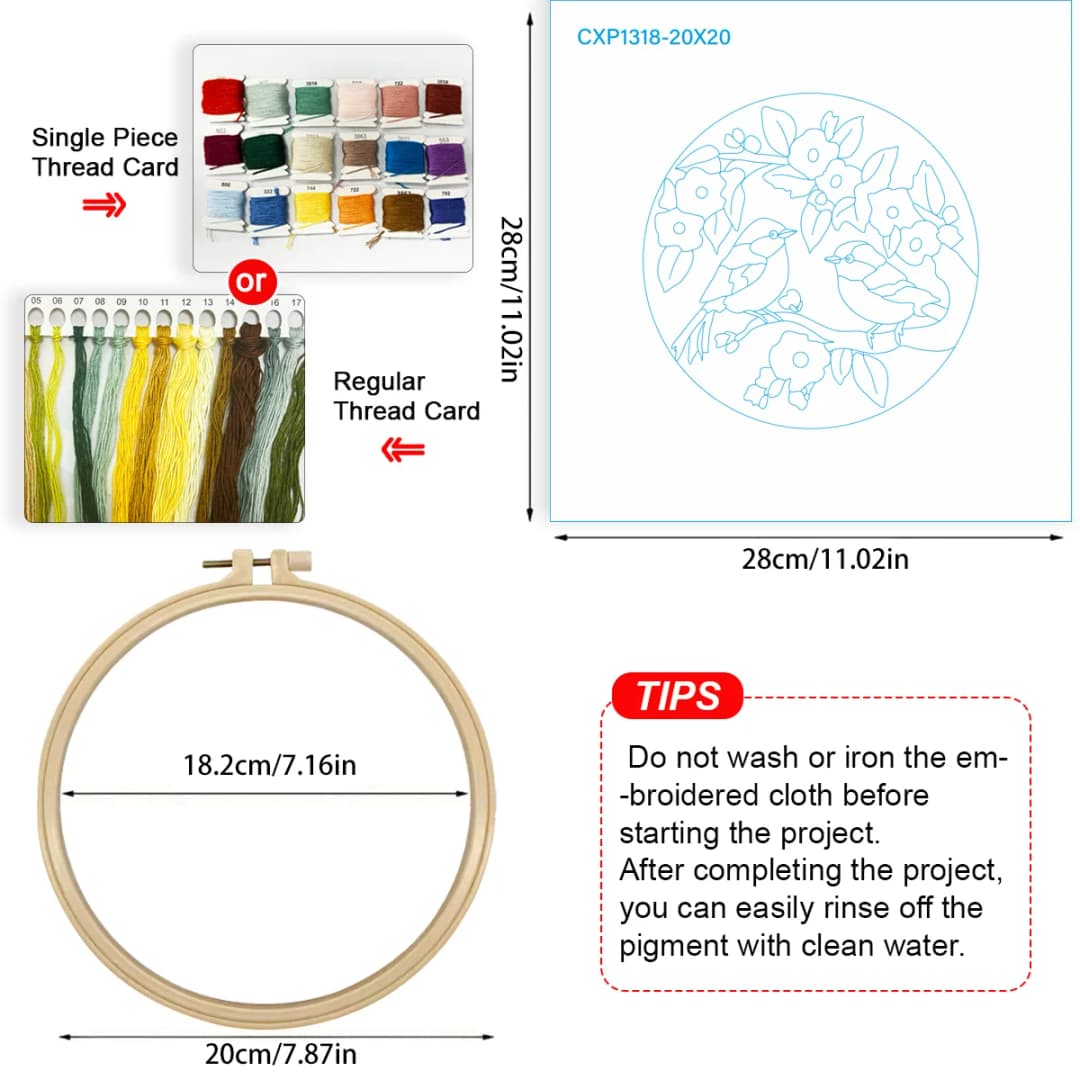 قطعة واحدة 20X20 سم/15X15 سم 7.87/6.3 بوصة عدة بدء التطريز عدة DIY ديكور المنزل، زهور وطيور، عدة تطريز - 6