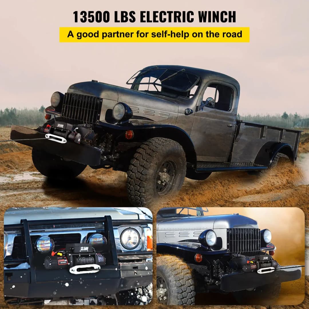 VEVOR Best Price 13500 LBS Electric Winch 12V 6120KG 13500LBS For 4X4 92FT Synthetic Trailer Ropes Towing Strap - 2
