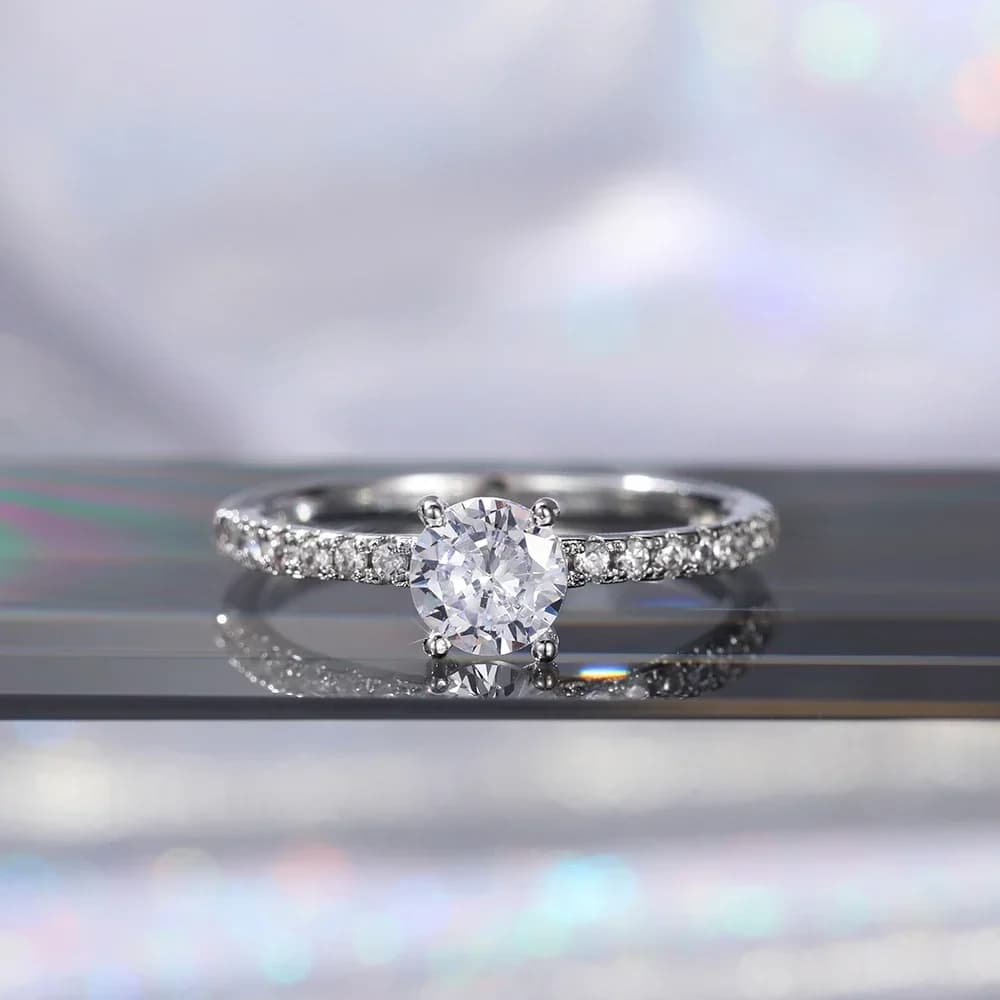 Huitan Wedding Band Eternity Rings Women Brilliant Round Zirconia Luxury Engagement Rings Thin Elegant Female Jewelry Drop Ship - 5