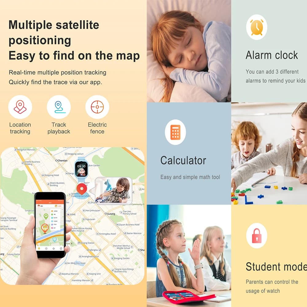ساعة ذكية للأطفال 4G مع نظام تحديد المواقع GPS وواي فاي ومكالمات الفيديو ومراقبة الطوارئ SOS وتتبع الموقع، ساعة هاتف للأطفال، كاميرا، هدايا للأولاد والبنات - 6