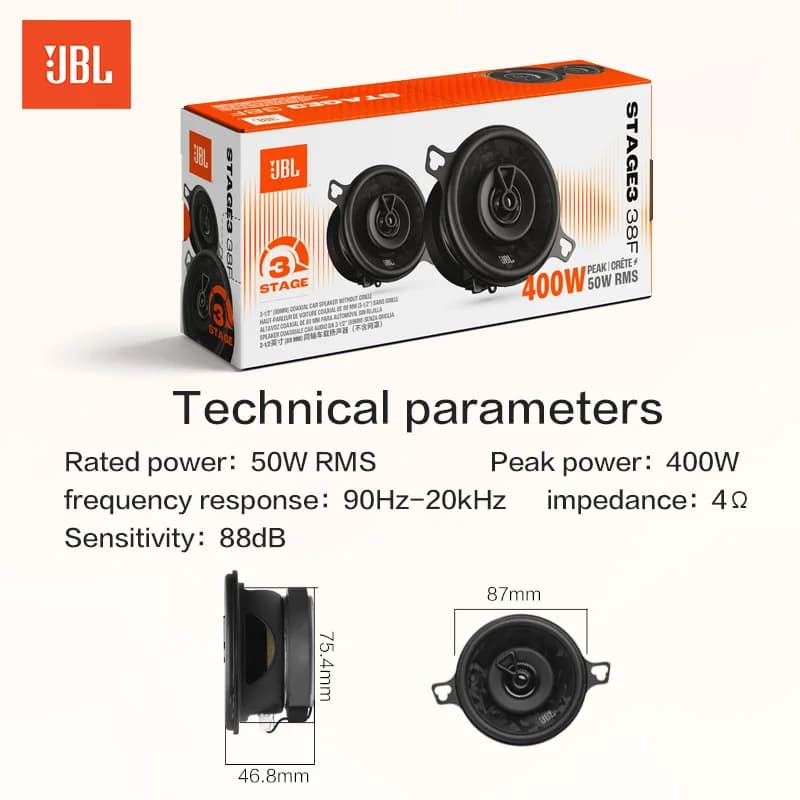 سماعة سيارة JBL مقاس 3.5 بوصة محورية، مع تويتر وميد رينج Stage 3، سماعة ستيريو أصلية رسمية من JBL مقاس 3.5 بوصة GX328 - 4