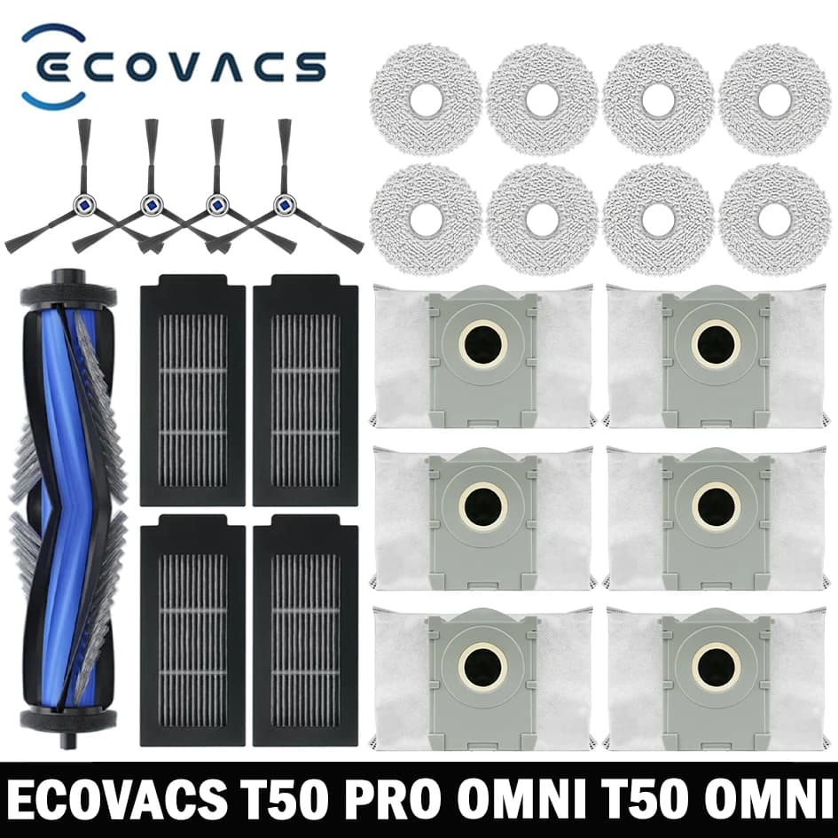 إكسسوارات استبدال أجزاء مكنسة روبوت ECOVACS T50 PRO OMNI / T50 OMNI فرشاة جانبية رئيسية فلتر Hepa ممسحة كيس غبار