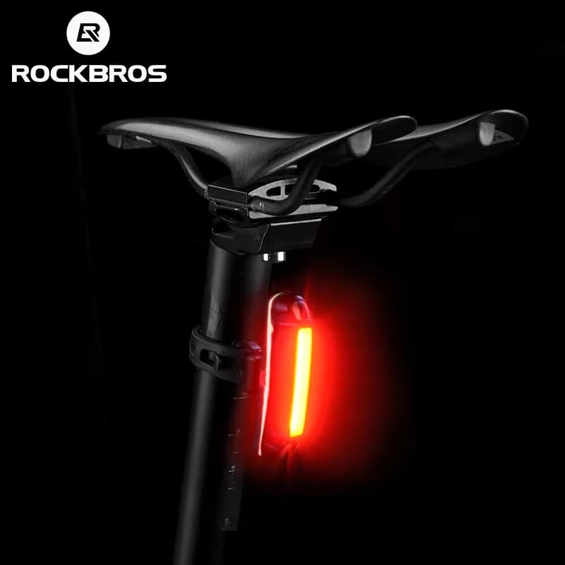 ضوء دراجات ROCKBROS مقاوم للماء ضوء خلفي للدراجات LED قابل لإعادة الشحن عبر USB ضوء خلفي للسلامة تحذير للركوب ضوء سرج الدراجة