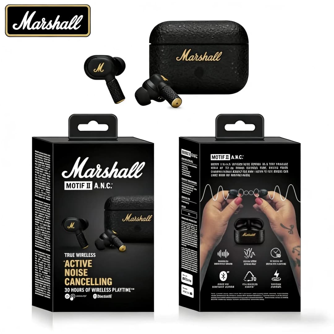 Marshall MOTIF II 2 ANC Wireless Bluetooth Earphones Trendy Active Noise Cancelling Headphones Black & Gold Black HK Edition - 5