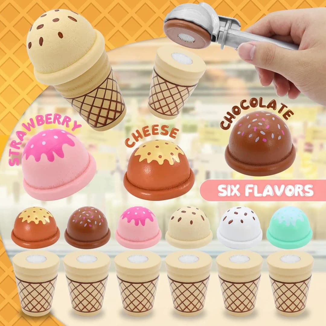 Ice Cream Counter Playset For Kids Montessori Pretend Play Food Toys Kitchen Accessories With Coin Role Play For Kids Girls Boys - 4