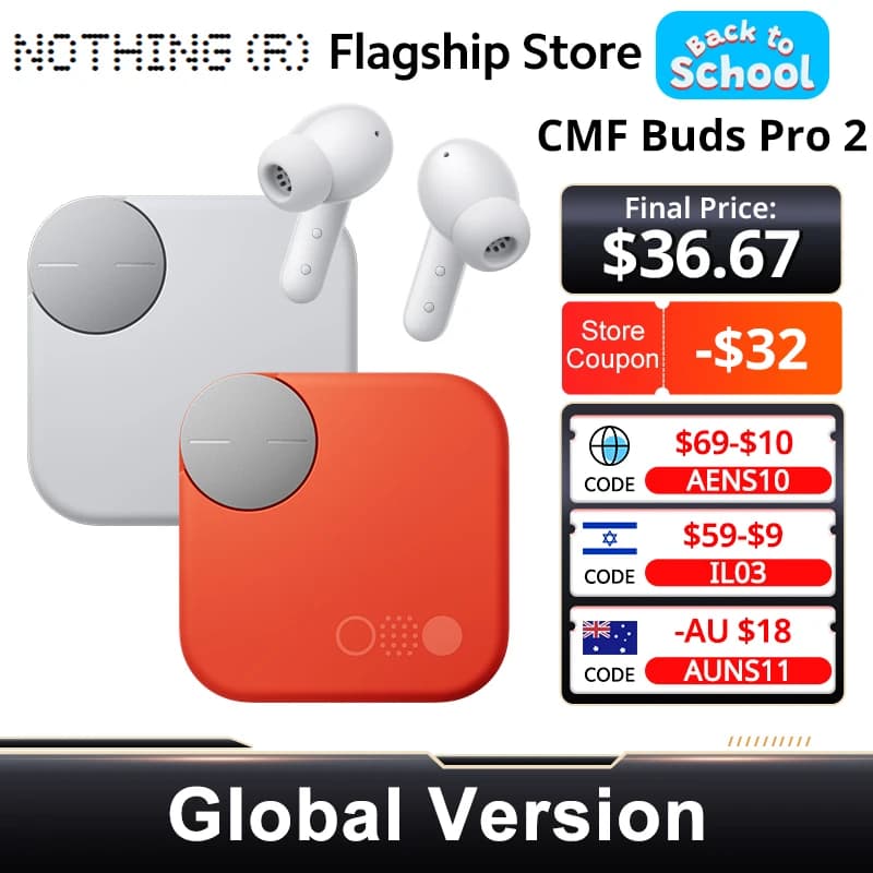 الإصدار العالمي Cmf من Nothing Buds Pro 2 سماعة أذن بلوتوث 5.3 مع إلغاء ضوضاء نشط هجين 50 ديسيبل و6 ميكروفونات عالية الدقة IP55