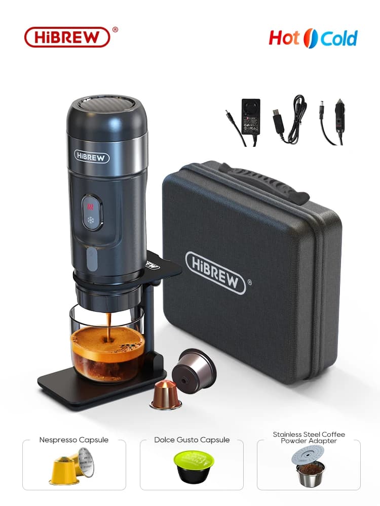 آلة قهوة محمولة HiBREW للسيارة والمنزل، DC12V صانع قهوة إسبريسو مناسب لـ Nexpresso Dolce كبسولة بودرة قهوة H4A