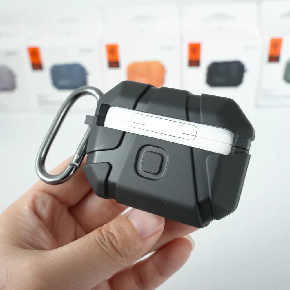 غطاء حماية سماعات سبايجن Rugged Armor لهواتف آيفون AirPods 4/3/2/1 برو 2 بملمس نيزكي، غطاء سماعات مقاوم للسقوط مع سلسلة مفاتيح - 4