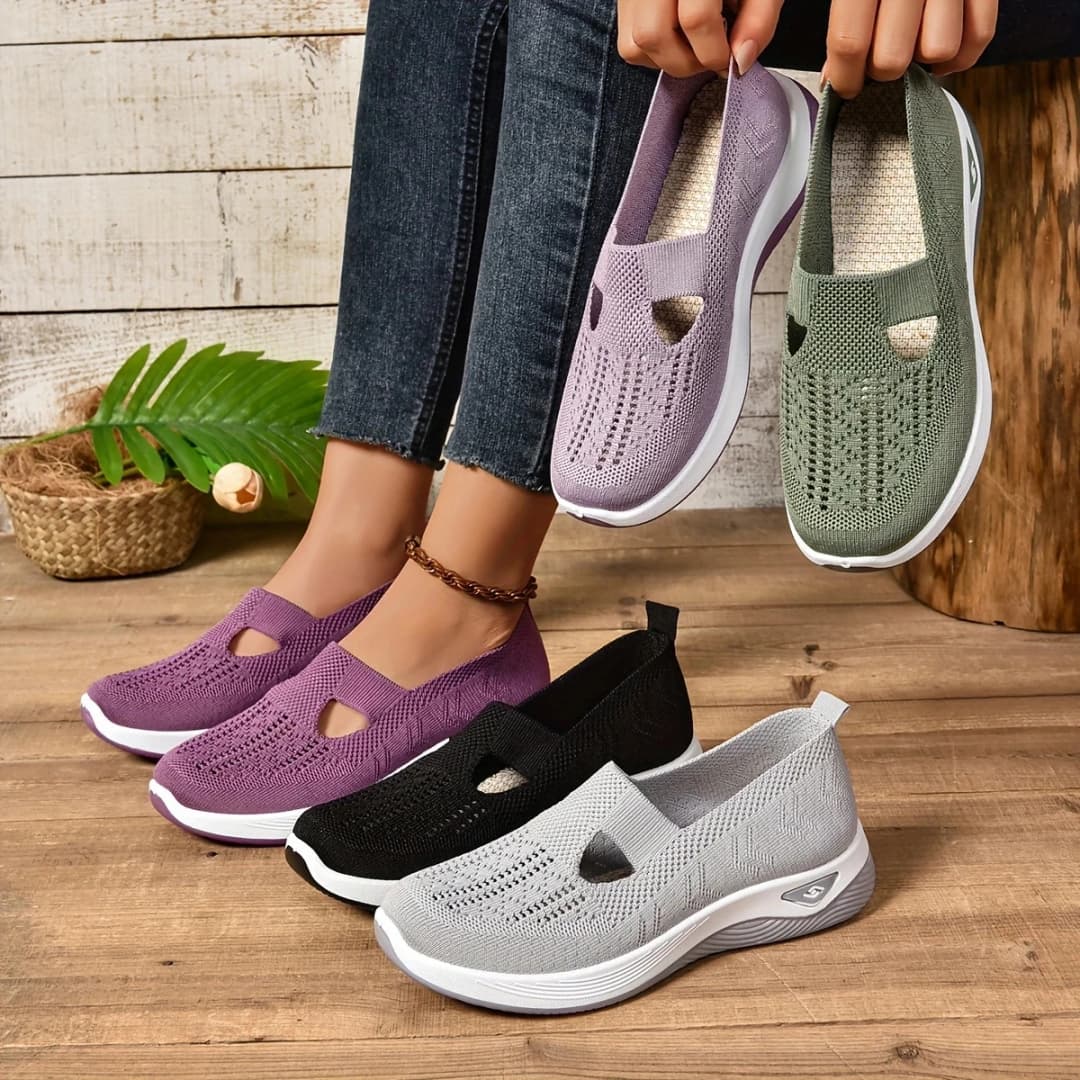 Women's shoes, casual sports shoes, solid color breathable sports soft-soled lightweight walking shoes, low-top knitted casual s - 2
