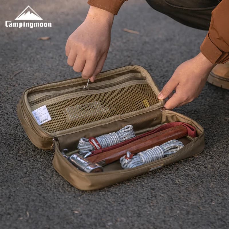 معدات CAMPINGMOON الخارجية، حقيبة يد من البوليستر المقوى مقاومة للماء، حقيبة تخزين تكتيكية متعددة الوظائف بطبقتين للتخييم - 4