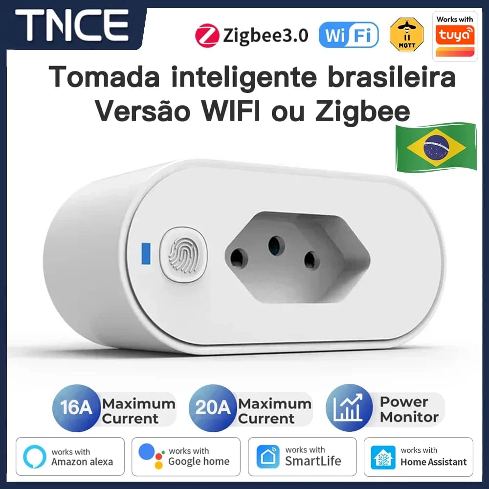 محول TNCE Tuya بقابس برازيلي 16/20A، مقبس WIFI أو zigbee3.0 مع مراقبة الطاقة، تحكم ذكي في المقبس، صوت Google Home وAlexa