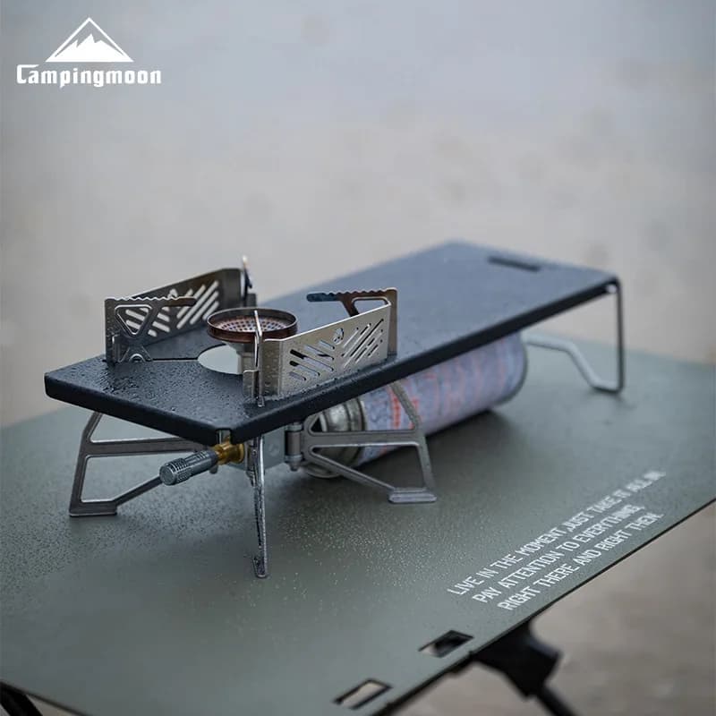 مجموعة إكسسوارات تخييم سوداء من CAMPINGMOON طاولة مطبخ تخييم محمولة موقد غاز خارجي رف طاولة قابلة للطي - 2