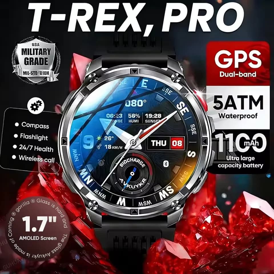 جديد T-Rex3 Ultra بطارية 1100mAh ساعة ذكية مع GPS ومسار وبوصلة ومقاومة للماء IP69K لتتبع الرياضة في الهواء الطلق وساعات ذكية عسكرية
