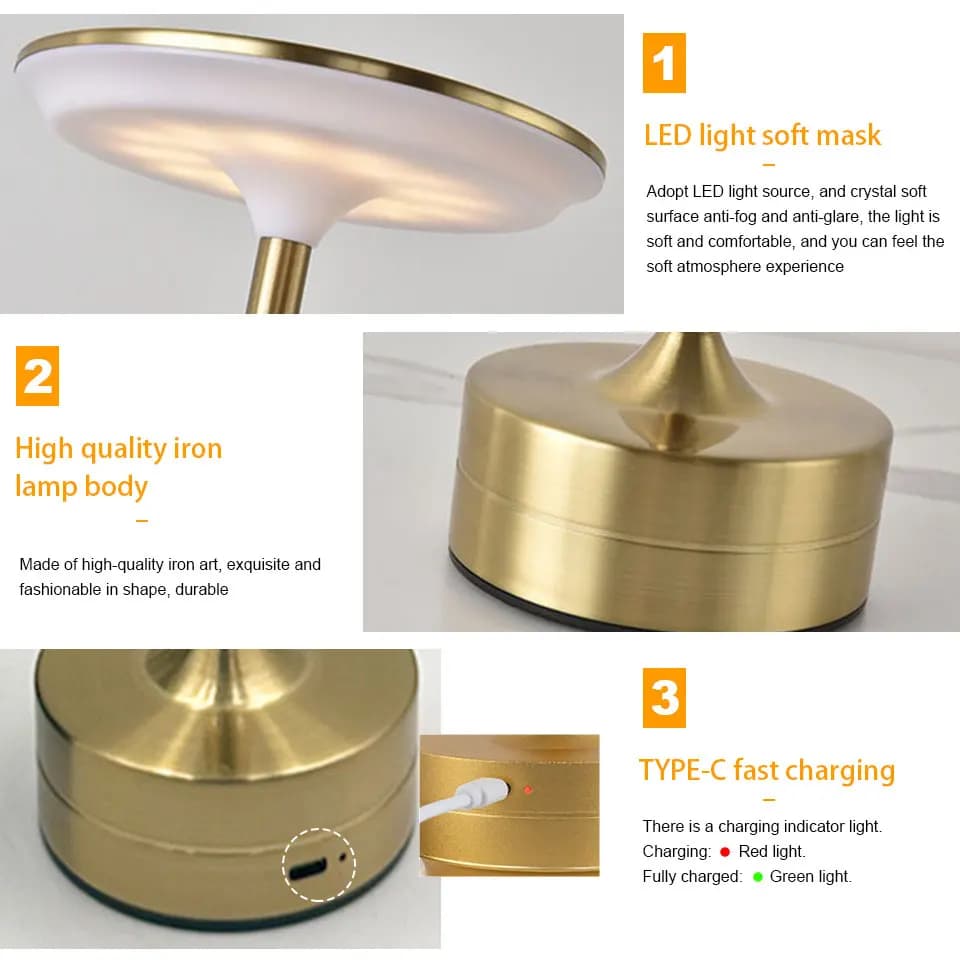 LED Table Lamp Touch Sensor Night Light USB Rechargeable Portable Bedroom Night Light Wireless Reading Lamp Restaurant Hotel Bar - 5