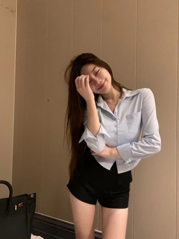 White Short Sleeveless Women's Shirt Slim Fit Long Sleeve  Neck Pure Color Commute Style Office Front Desk Work Uniform - 2