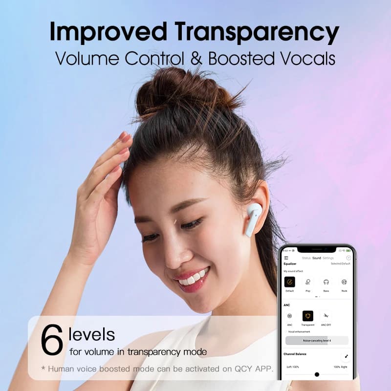 سماعات QCY HT05 اللاسلكية مع إلغاء الضوضاء 40dB، 6 ميكروفونات، مكالمات محسنة بالذكاء الاصطناعي، تطبيق للتحكم بالصوت، عمر بطارية 30 ساعة - 6